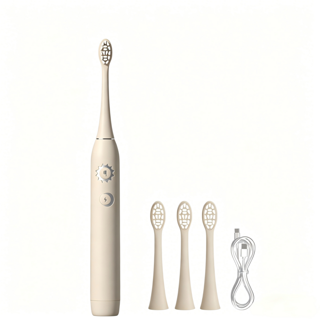 SmartSonic+ T6 음파 전동칫솔 + 칫솔모 4개 이중 모드 아침/저녁 사용, 1개, 노란색