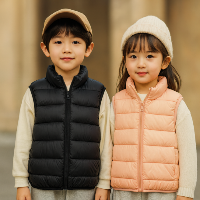 키즈 주니어 덕다운 경량 패딩 남아 여아 가을 겨울 오리털 베스트 조끼
