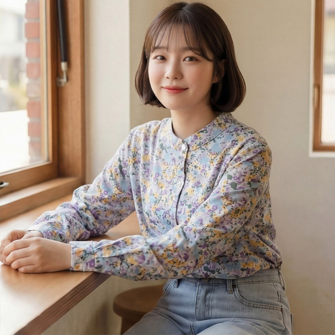 B178-6 카니폴 빅사이즈 여성 잔꽃 플라워 차이나넥 쉬폰 블라우스 44-120 봄가을용