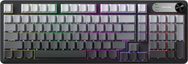 퓨리큐브 IP98 무소음 특조 기계식 감각 멤브레인 키보드 - PBT 측각 영어 키캡 스마트 노브+디스플레이 유선 LED 98키 블랙베리 그레이 그러데이션 컨투어, 그레이 그라데이션 (상백 하흑)