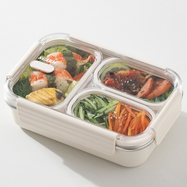 직장인 전자레인지 도시락통 나눔 밀폐 스텐 반찬통 소풍 식판 런치박스, 840ml 3칸 화이트, 1개