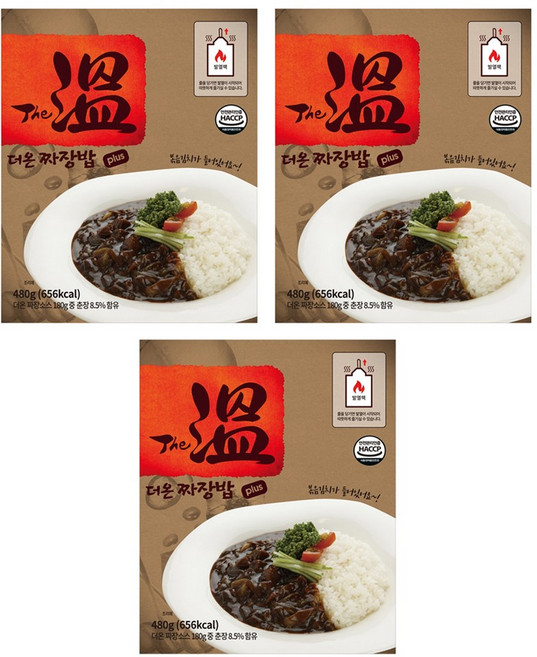 더온 짜장밥 플러스 3개 세트 전투식량 발열도시락 물없이 불없이 줄만 당기면 OK 비상식량 야전 등산 캠핑, 480g
