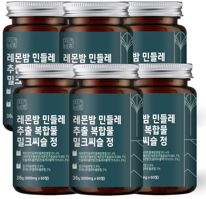 자연바름 레몬밤 민들레 추출물 추출 분말 유기농 밀크씨슬 복합물 영양제, 60정, 6개 - 쿠팡