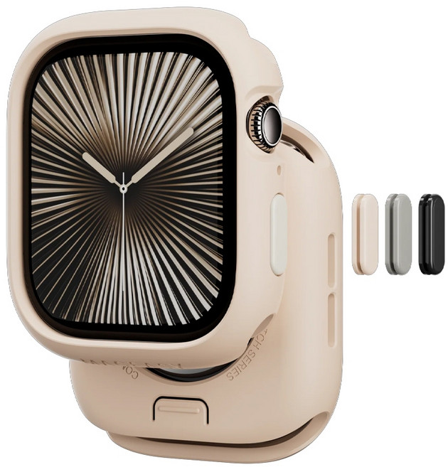 MAGEASY 防水抗汙矽膠保護殼 Apple Watch 9 8 7 45 41 錶殼, 貝殼粉 (4個按鍵),S10/11 46mm, 1個