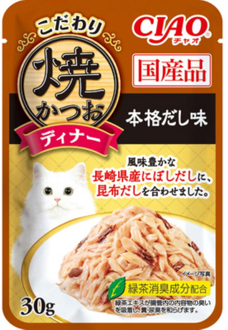 CIAO 極致燒貓餐包 30g (日本製), 鰹魚+長歧正宗高湯, 1個
