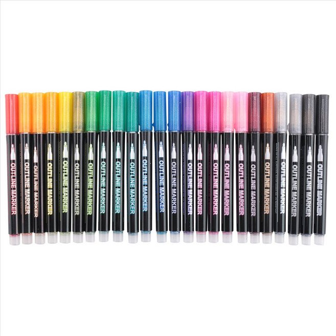 Shimmer Markers Doodle Autline Dazzles : Metallic Double Line Glitter Pens 세트 Super Squiggles, 24 색, 다색
