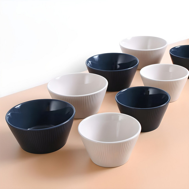 로얄버렐 데일리 트윈볼 8p세트, 아이보리 + 네이비, 공기 4p + 대접 4p, 1세트