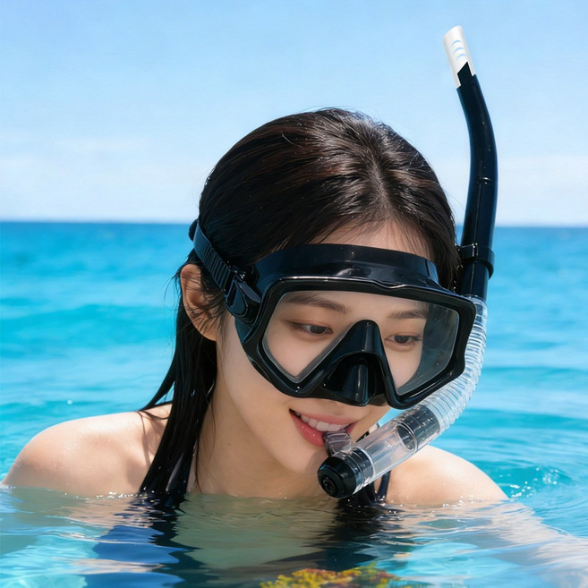하늘박스 스노쿨링 다이빙 세트 스노클 마스크 피리다이빙 스쿠버다이빙, 블랙