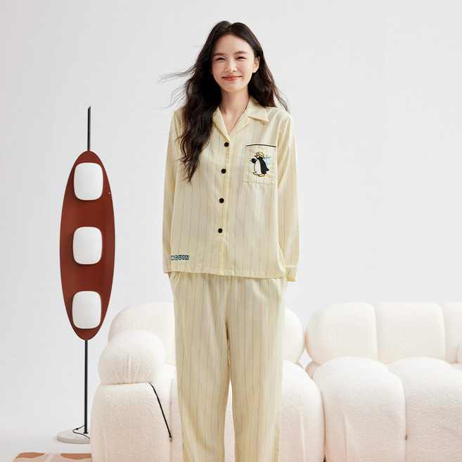 [2025 가을신상] 텐셀 혼방 여성 홈웨어 세트 고급스러운 커플 파자마 극세사 대체