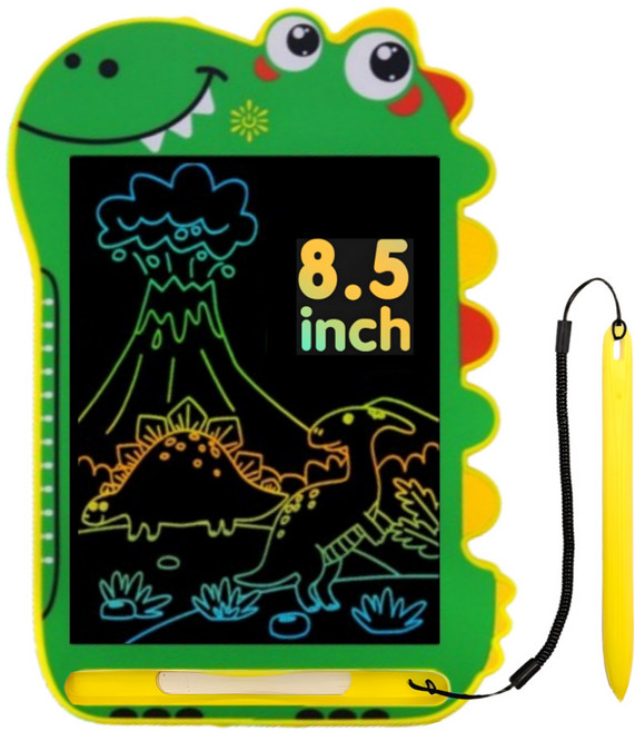 어나더토이 공룡 LCD 컬러 유아 드로잉 패드 8.5인치 (22cm) 전자칠판 끈드로잉패드 낙서장 펜 분실방지 줄 포함, 그린, 1개