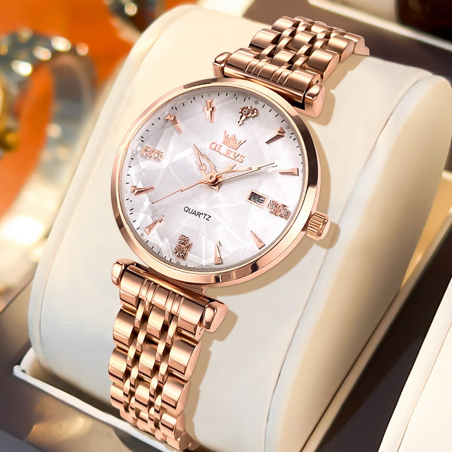 OLEVS 여성손목시계 정품쿼츠 럭셔리 명품 워터프루프 야광 일력 메탈시계