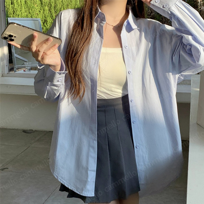 cammello 여성 파스텔무드 오버핏 데일리 코튼 셔츠 봄가을 베이직 긴팔 남방