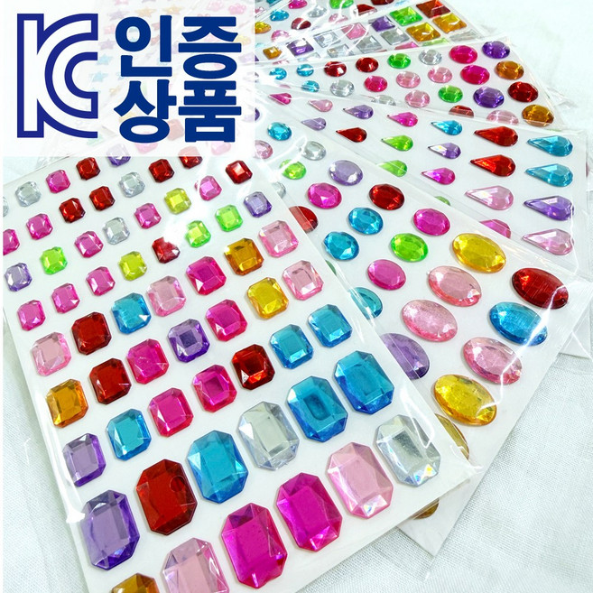 KC인증 미술가게 보석스티커 큐빅스티커 비즈스티커 진주 하트 꽃 원형 별 스티커, 혼합스티커8종, 1개