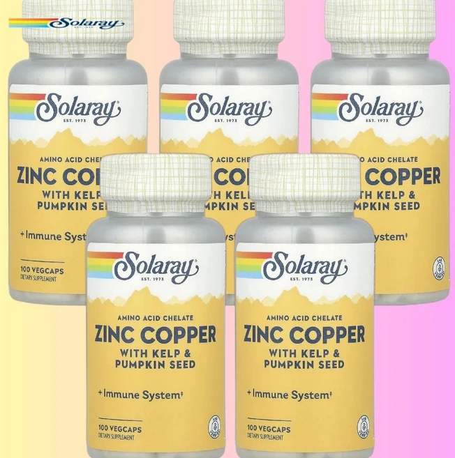 Solaray 징크 코퍼 해조류 및 호박씨 함유 베지 캡슐 100정 5병, 5개 - 쿠팡