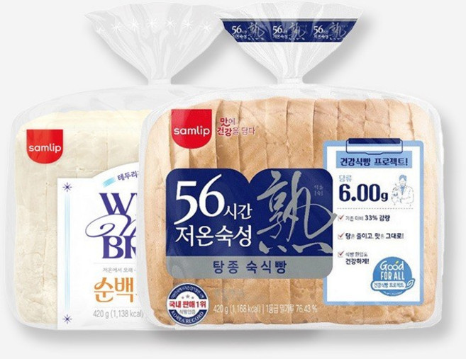 삼립 간식 총 2개 순백우유 식빵 420g 1개 56시간 저온숙성 식빵 420g 1개