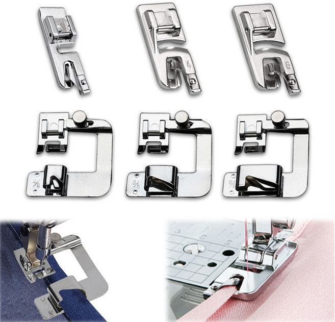LINJIN 말아박기 감싸기 미싱 노루발 멀티 가정용 브라더 호환 고품질 금속, 6개, silver