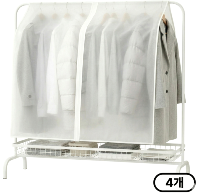 콜린바이블 대형 반투명 행거 가리개 먼지 차단 덮개 행거커버, 1세트, 4개입