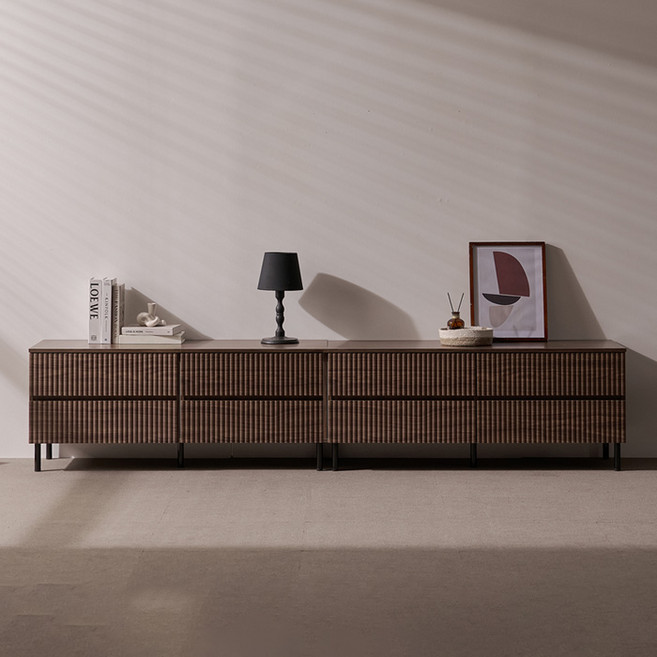 보루네오 마르체 밀로 템바보드 수납 서랍 TV장 거실장 2400 BBR013C, 브라운오크