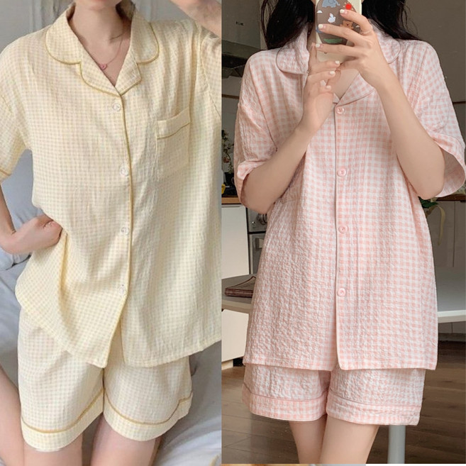 구름쿨링 체크 여름 잠옷 파자마 세트