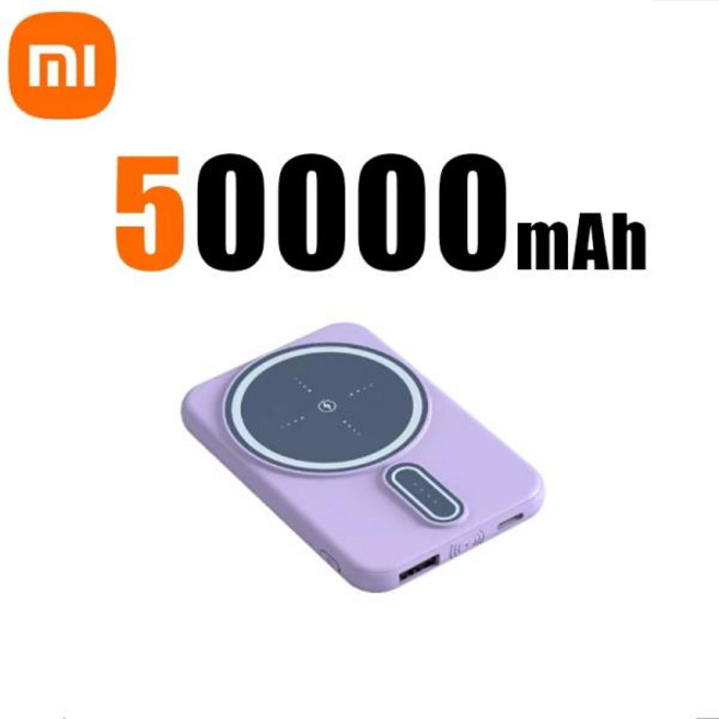 샤오미 초박형 대용량 휴대용 마그네틱 무선 보조배터리 50000mAh 22.5W 초고속 충전 아이폰 삼성, 한개옵션1, 07 Purple 50000mAh