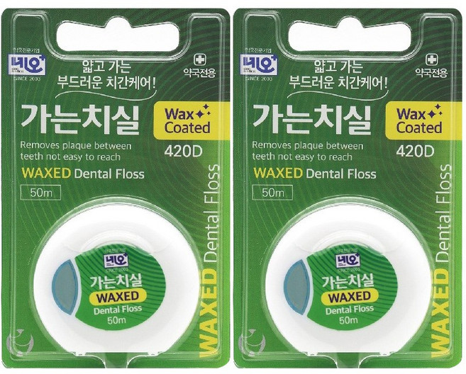 네오 가는치실 왁스형 420D 50m, 1개입, 2개