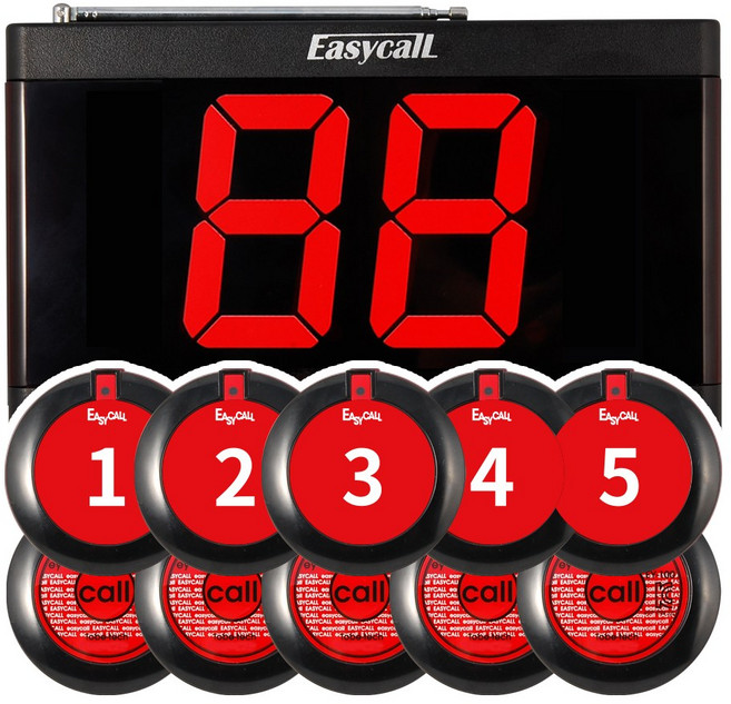 이지콜 호출벨 + 수신기 세트 (번호표제공) 레드블랙색상, 1개