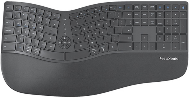 ViewSonic KW980 人體工學藍牙無線薄膜鍵盤 自然姿勢 舒適輕鬆, 黑色, 薄膜式