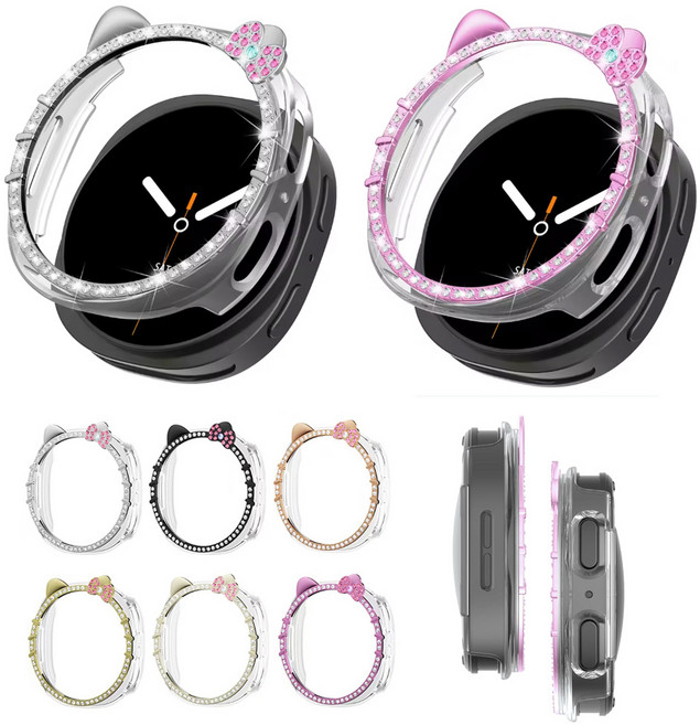 오르몽트 갤럭시워치8 큐티 다이아 하프커버 40mm 44mm 호환 고양이 큐빅 케이스 보호커버 보호케이스 초경량, 워치8 40mm, 실버