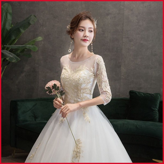 主婚紗 圓領簡約森系超仙夢幻法式淺香檳花小個子禮服, 1個, 婚紗+六件套聯絡客服單拍加35,l, 婚紗+六件套聯絡客服單拍加35