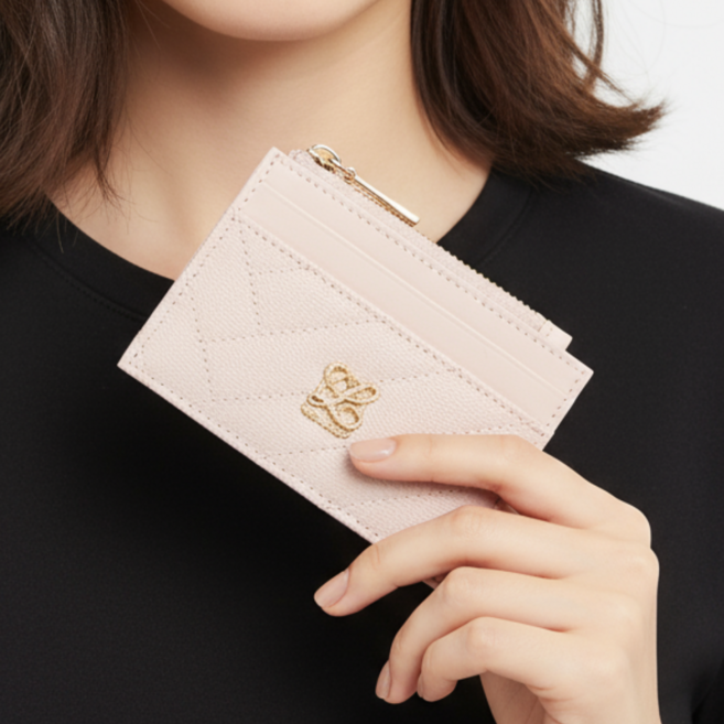 백화점정품 루이까또즈 여성 베이비 핑크 소가죽 퀼팅 카드지갑 미니 컬러 지갑 명함지갑