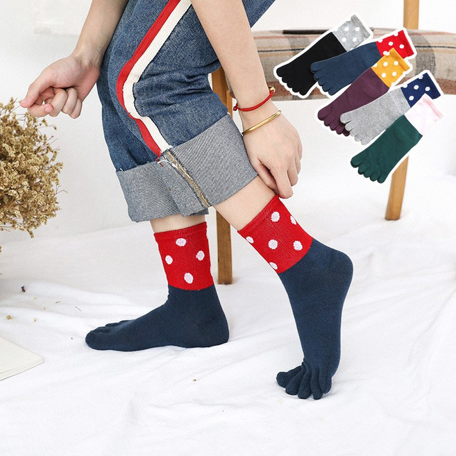 여성 패션 양말 인기템 땡땡이 발목 찐한컬러 발가락양말 5켤레 세트