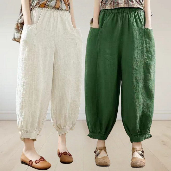 Unique 편안한 100% 린넨 와이드 조거 팬츠 여성 여름 시원한 배기 팬딩 바지 슬랙스 빅상이즈