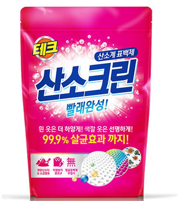 LG 테크 산소크린 산소계 표백제 분말형 2.4kg 안심 표백제 99.9% 살균 효과 빨래 걱정끝 흰 옷은 더 하얗게 색깔 옷은 선명하게