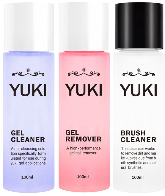유키 젤네일 젤클리너 젤리무버 브러쉬클리너 100ml 세트, 1개, 젤클리너+젤리무버+브러쉬클리너 100ml