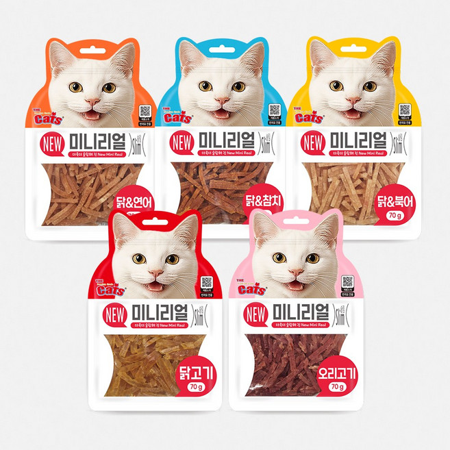 더캣츠 미니리얼 고양이육포 5종 혼합세트, 350g, 1개, 혼합맛(닭/오리/연어/참치/북어)