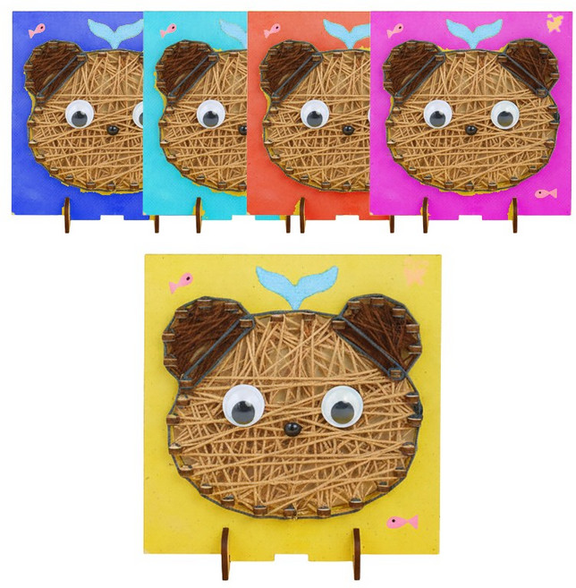 키득키득 곰돌이 스트링아트만들기 유아미술재료 집콕놀이키트 미술수업재료 패키지, PK76  곰돌이, 단일, 5개