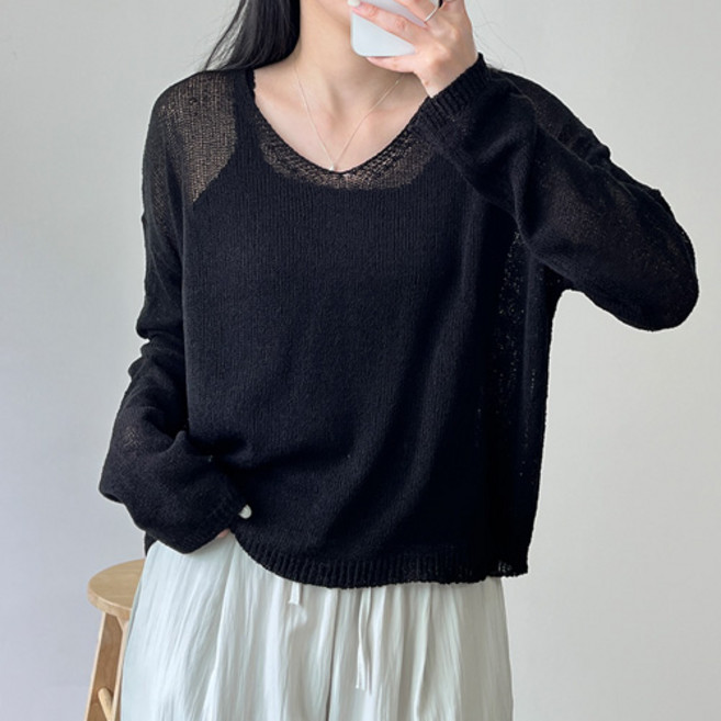 걸즈팩토리 여성용 국내제작 로세라썸머 크롭 여름 긴팔 니트 티셔츠