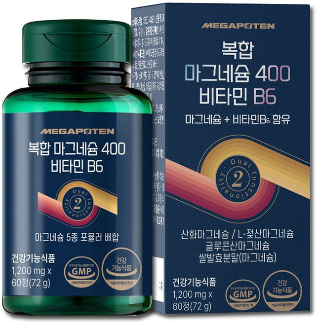 메가포텐 복합 마그네슘 400 비타민B6 / 글루콘산 젖산 쌀발효 산화마그네슘, 1개, 60정