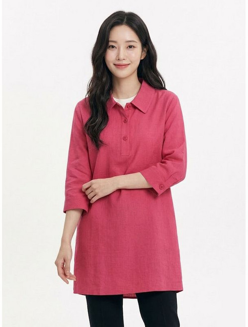 크로커다일레이디 페미닌 인견 셔츠형 풀오버 블라우스 다크핑크 CLBMBL506