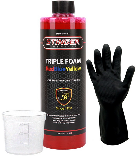 스팅거 트리플폼 500ml 스노우폼 컬러폼 폼샴푸 핑크 블루 옐로우 + 계량컵 장갑, A-1 트리플 폼 핑크 (계량컵+장갑), 1개