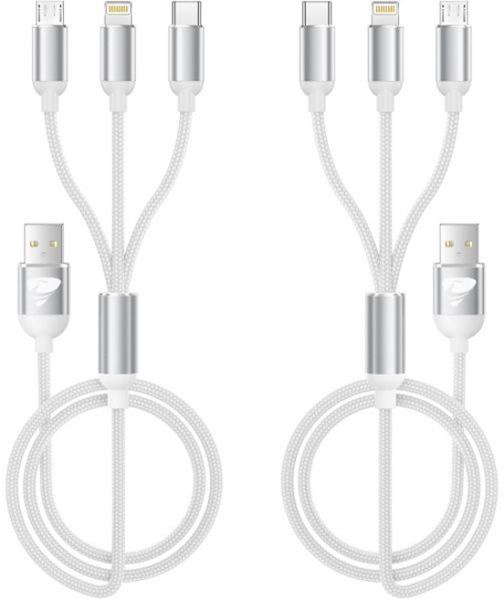 Aioneus 아이오네우스 멀티 충전 케이블 나일론 브레이드 3-in-1 USB 고속 Type-C Micro 및 아이폰 포트 호환 대부분의 휴대폰 아이패드와, 3 in 1 4FT 2PACK_White, 1개