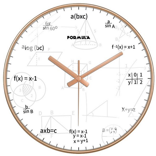 수학 기호 벽시계 무소음 물리학 시계 욕실 조용한, 12 인치, A190 골드 전파 무브먼트 자동