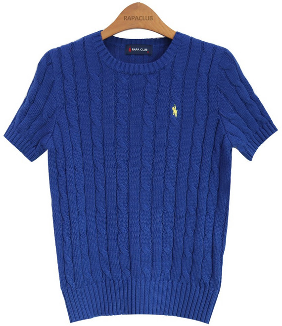 라파클럽 여성 케이블 꽈배기 면 100% 반팔 여름 니트 스웨터