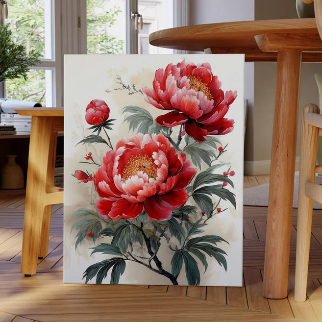 풍수 동양화 부귀화 모란꽃 인테리어 캔버스 그림액자 9종 집들이 개업선물 금전운 돈들어오는그림, 03.복수강녕홍목단화