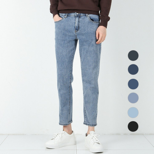 [데님공방] 남자 스판 프리미엄 기본청바지 6컬러 히든밴딩 빅사이즈 슬림일자 데님팬츠