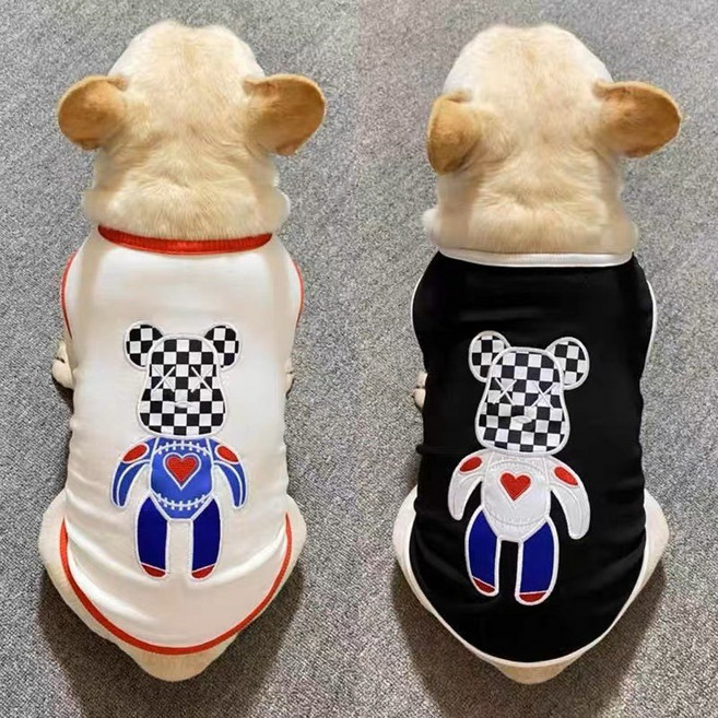 (토토네)프렌치불독 체크베어 민소매티셔츠 슈나우저 시바견 웰시코기 강아지옷 TO-54, 블랙