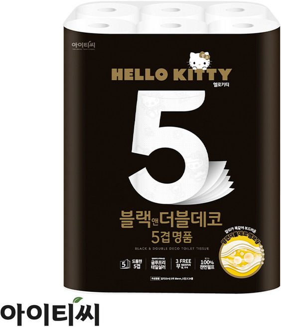 아이티씨 헬로키티 블랙앤더블데코 5겹 명품 화장지, 1개, 24롤, 25m