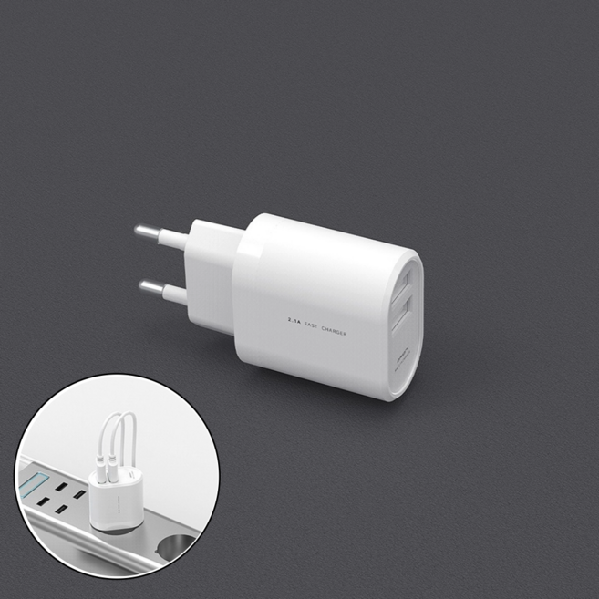 DRION USB 2구 포트 충전기 10.5W 가정용 어댑터 5V 2.1A 아이폰 갤럭시, 1개, 화이트