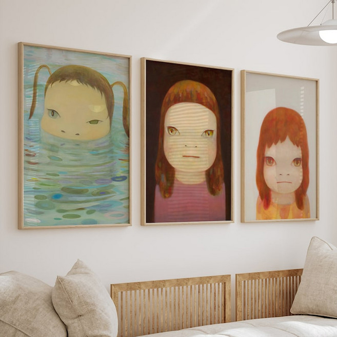 요시모토나라 네오팝 일러스트포스터 대형그림액자 벽인테리어, 우드, 2