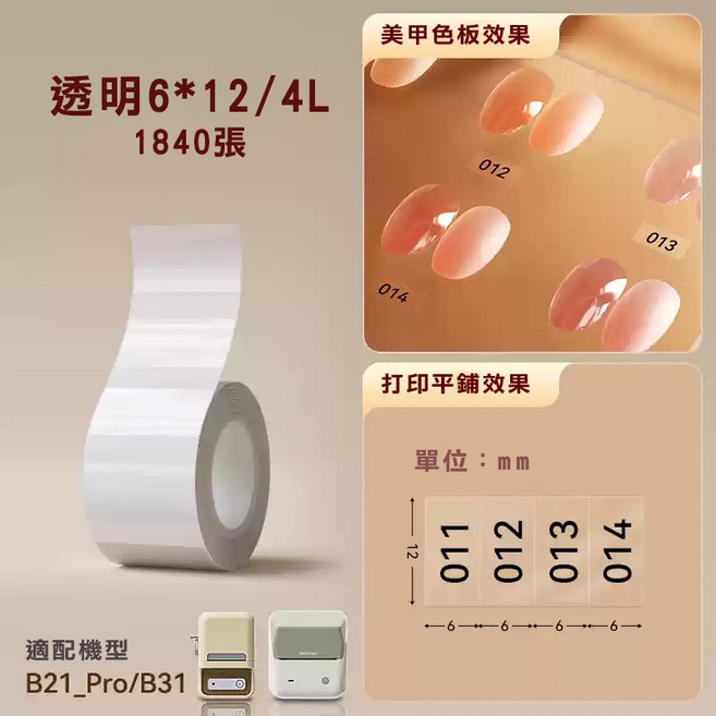 精臣 B21_Pro/B31 專用標籤紙, 1套, 透明6*12/4-B31/B21PRO用, 透明6*12/4-B31/B21PRO用, 1個裝